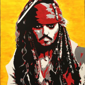 Painting titled "Captain Sparrow" by Ab Paintart, Original Artwork, Acrylic Mounted on Wood Stretcher frame