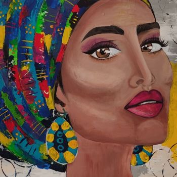 Malarstwo zatytułowany „Femme africaine” autorstwa Nadila Abakioui, Oryginalna praca, Akryl