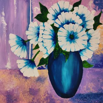 Peinture intitulée "Fleurs blanches" par Nadila Abakioui, Œuvre d'art originale, Acrylique