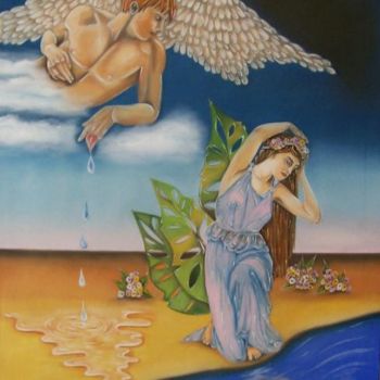 Pintura intitulada "O Anjo e a Ninfa" por De Mello Souza, Obras de arte originais, Óleo