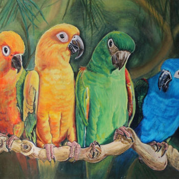Malerei mit dem Titel "Parrots.jpg" von Nadezhda Vavilova, Original-Kunstwerk, Öl