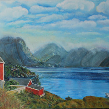 Картина под названием "House by the lake.j…" - Nadezhda Vavilova, Подлинное произведение искусства, Масло