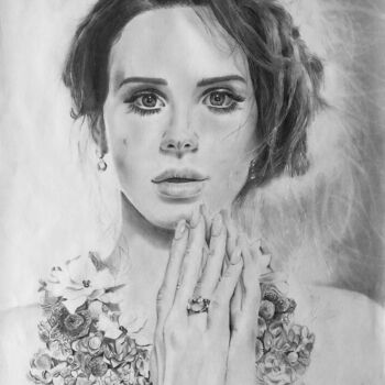 Drawing titled "Lana del Rey" by Abdel Maha, Original Artwork, Pencil