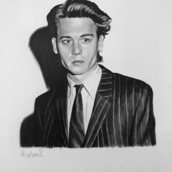 Рисунок под названием "Young Johnny Depp" - Abdel Maha, Подлинное произведение искусства, Графит