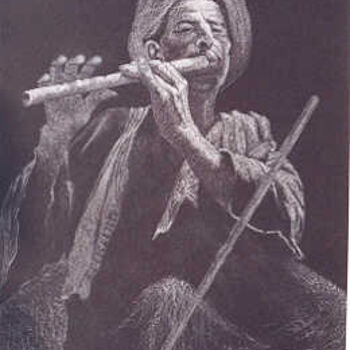 Painting titled "Flute Player" by Abdel Raouf Abdel Khalek, Original Artwork