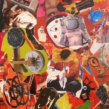 Collages titulada "Télévision" por Abdelkader Djalti, Obra de arte original