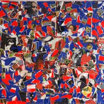 Collages intitulée "ABSTRAIT ROUGE ET B…" par Abdelkader Djalti, Œuvre d'art originale