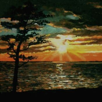 Painting titled "Coucher de soleil…" by Abdelkrim Hamri, Original Artwork