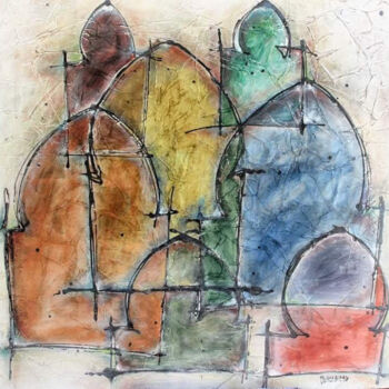 Peinture intitulée "city ​​gates" par Abdellah Bougma, Œuvre d'art originale, Acrylique