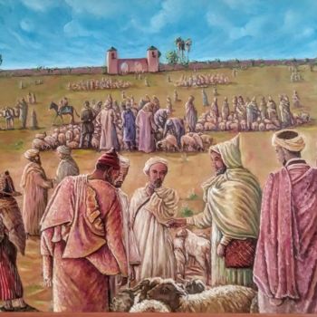 Painting titled "Le souk aux moutons" by Abdul, Original Artwork, Other