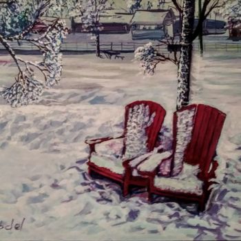 Painting titled "Les deux bancs" by Abdul, Original Artwork, Acrylic