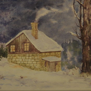 Peinture intitulée "cabane sous la neige" par Abdellatif Zeraidi Bd Lltyf Lzrydy, Œuvre d'art originale, Aquarelle