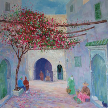 Peinture intitulée "Ruelle à Tétouane (…" par Abdellatif Zeraidi Bd Lltyf Lzrydy, Œuvre d'art originale, Huile