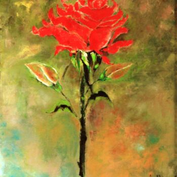 Malerei mit dem Titel "La rose écarlate" von Abdellouahab Selka, Original-Kunstwerk, Öl