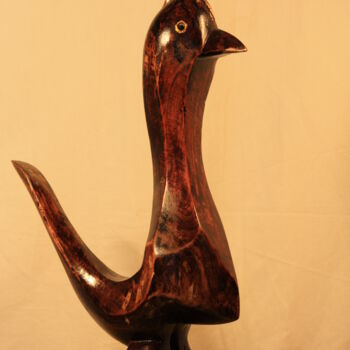 Sculpture intitulée "Le coq" par Abdellouahab Selka, Œuvre d'art originale, Bois