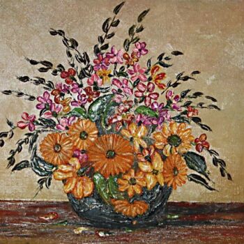 Malerei mit dem Titel "composition-florale…" von Abdellouahab Selka, Original-Kunstwerk, Öl