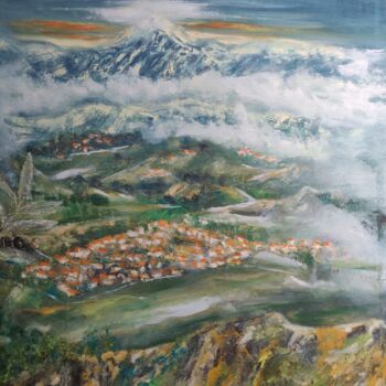 Pittura intitolato "chemin qui monte au…" da Abdelmadjid Haddar, Opera d'arte originale, Olio