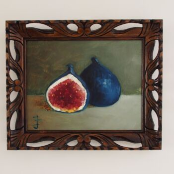 Painting titled "Figs" by Abdelmouhaimen Taoujouti (Art et peinture Tunisia), Original Artwork, Oil Mounted on Wood Panel