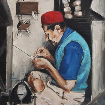 Malerei mit dem Titel "Saw maker" von Abdelmouhaimen Taoujouti (Art et peinture Tunisia), Original-Kunstwerk, Öl