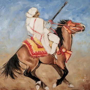 Painting titled "CHEVALIER" by Abdelmouhaimen Taoujouti (Art et peinture Tunisia), Original Artwork, Oil Mounted on Wood Str…