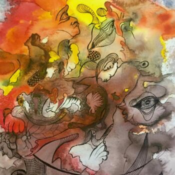 Peinture intitulée "ENCRE-7_ SUR PAPIER…" par Abdelouahed Ziani, Œuvre d'art originale, Encre