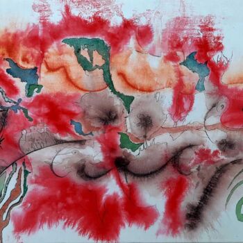 Painting titled "ENVOLE 2" by Abdelouahed Ziani, Original Artwork, Ink