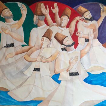 Painting titled "Darwish dance" by Abdelrahman Shamieh, Original Artwork, Acrylic