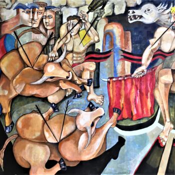 Pittura intitolato "Bullfights" da Abdelrahman Shamieh, Opera d'arte originale, Acrilico