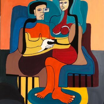 Painting titled "Couple Relatioships…" by Abdelrahman Shamieh, Original Artwork, Acrylic Mounted on Wood Panel