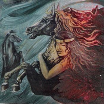Painting titled "MUJER A CABALLO" by Abdenago, Original Artwork