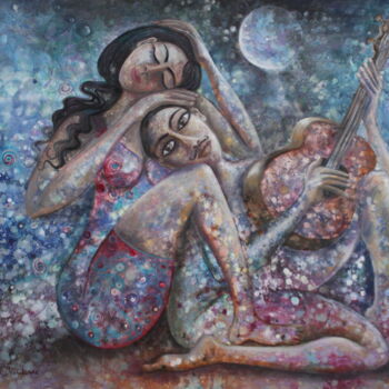 Pittura intitolato "Full moon" da Abderrahim Akarne, Opera d'arte originale, Olio