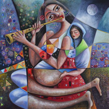 Картина под названием "Serenity" - Abderrahim Akarne, Подлинное произведение искусства, Акрил Установлен на Деревянная рама…