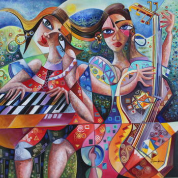 Schilderij getiteld "Music" door Abderrahim Akarne, Origineel Kunstwerk, Acryl