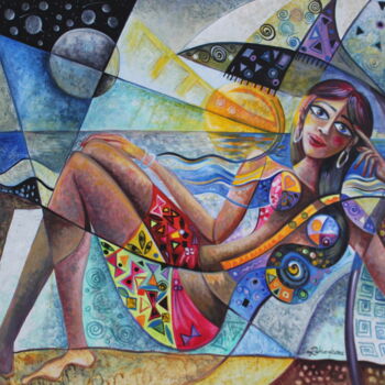 Painting titled "Summer vacation" by Abderrahim Akarne, Original Artwork, Acrylic Mounted on Wood Stretcher frame