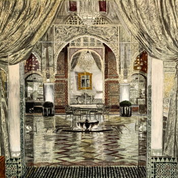 Malarstwo zatytułowany „Maroc Architecture…” autorstwa Abderrahim El Asraoui, Oryginalna praca, Olej Zamontowany na Panel dr…