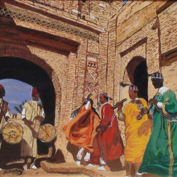 Painting titled "Gnawa d'essaouira -…" by Abderrahim El Moujaouid, Original Artwork, Acrylic Mounted on Wood Stretcher frame