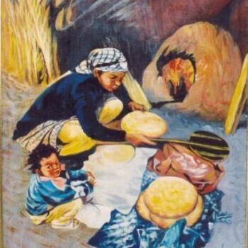 Peinture intitulée "le pain traditionel" par Abderrahim El Moujaouid, Œuvre d'art originale, Acrylique Monté sur Châssis en…