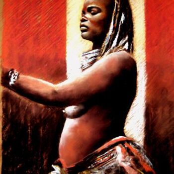 Schilderij getiteld "Danseuse masaï 2" door Abderrahmane Latrache, Origineel Kunstwerk, Olie