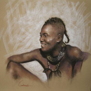 Schilderij getiteld "Guerrier masaï" door Abderrahmane Latrache, Origineel Kunstwerk, Olie