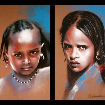 Painting titled "Jeunes fille touareg" by Abderrahmane Latrache, Original Artwork, Oil