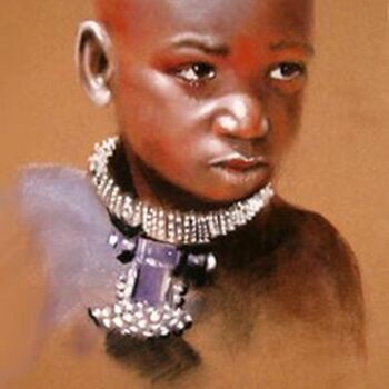 Malerei mit dem Titel "Enfant himba" von Abderrahmane Latrache, Original-Kunstwerk, Öl