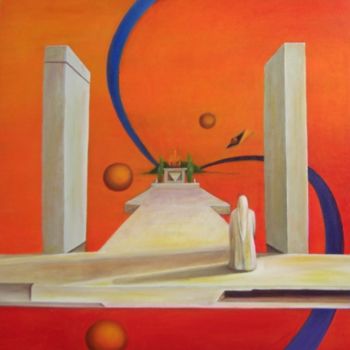 Painting titled "Reflexión Orange" by Abdías Méndezrobles (MéndezRobles), Original Artwork, Oil