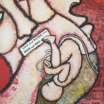 Painting titled "Baby in the womb" by Abdoulie Conteh, Original Artwork, Acrylic