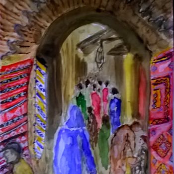 Schilderij getiteld "souk à Marrakech" door Rachida Abdrebbi, Origineel Kunstwerk, Aquarel