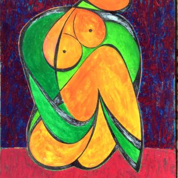 Painting titled "" woman and scarf "" by Du Kerim, Original Artwork