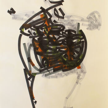 Schilderij getiteld "Tied" door Abdulrahman Naanseh, Origineel Kunstwerk, Inkt