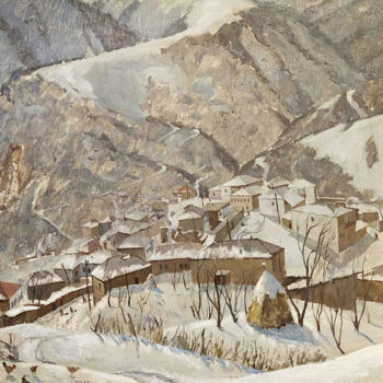 Ζωγραφική με τίτλο "Kharag village in w…" από Abdurakhman Osmanov, Αυθεντικά έργα τέχνης, Λάδι