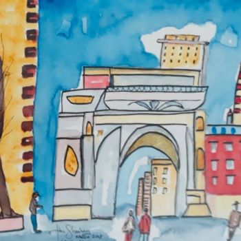 Painting titled "Washington Square P…" by Abe Shainberg, Original Artwork, Watercolor