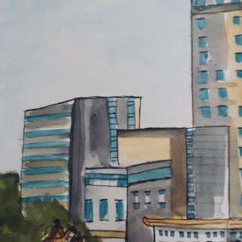 Painting titled "Outside the Plaza H…" by Abe Shainberg, Original Artwork, Watercolor