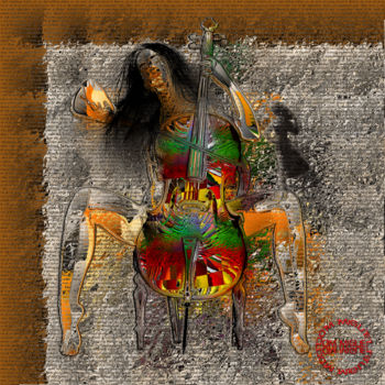 Arte digitale intitolato "Gold cellist" da Abelard, Opera d'arte originale, Pittura digitale